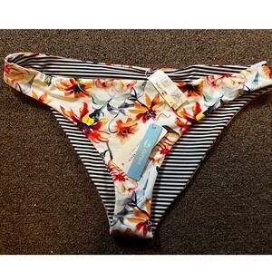 Cupshe Bikini Bottom Women XL Multicolor Floral Striped Reversible New